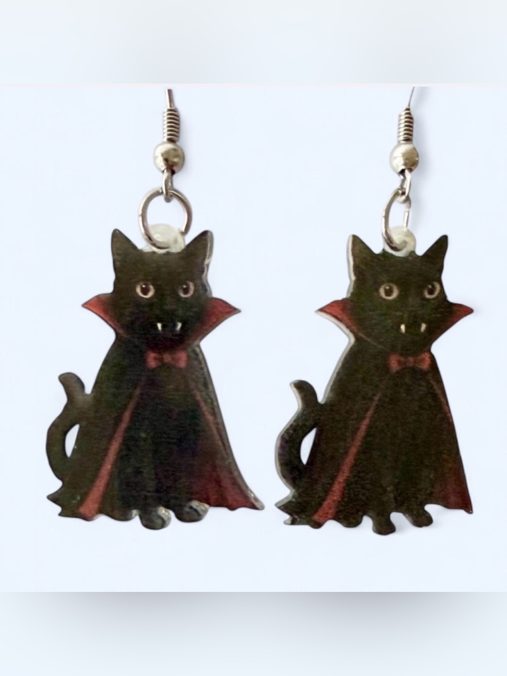 Vampurr Black Cat Halloween Dangle Earrings 🐈‍⬛ Vampire Dracula